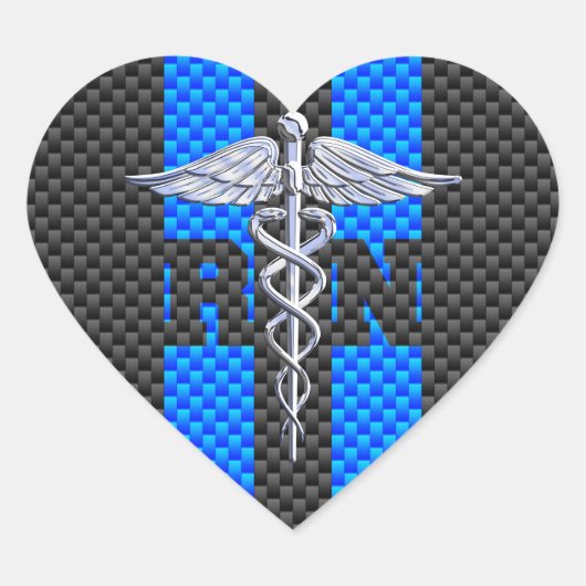 Sticker Cœur Infirmière inscrite RN Caduceus Carbon Fiber Style (Devant)