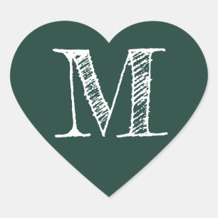 Sticker Cœur Initiale de monogramme minimaliste Cœur Vert Foncé