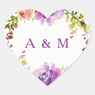 Sticker Cœur Initiales de Mariage romantique violet
