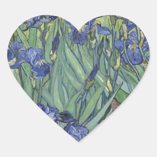 Sticker Cœur Iris par les fleurs bleues d'iris de Van Gogh (Devant)