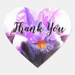 Sticker Cœur Iris Pourpre Fleur Aquarelle Floral Merci