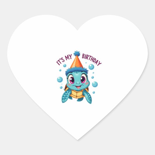 Sticker Cœur It's My Birthday Cute Sea Turtle Ocean Birthday Pa (Devant)