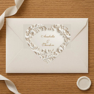 Sticker Cœur Ivoire Blanc Baroque Opulence Luxe Mariage Vintage