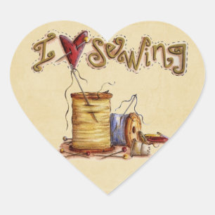 Sticker Cœur J'aime coudre l'autocollant