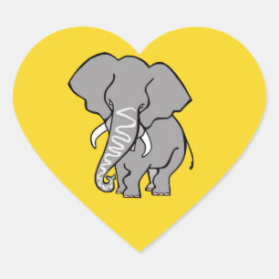 Sticker Cœur J'aime ELEPHANTS - Faune - Jaune