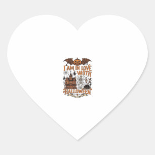 Sticker Cœur J'aime Halloween Maison Hantée Squelette Citrouill