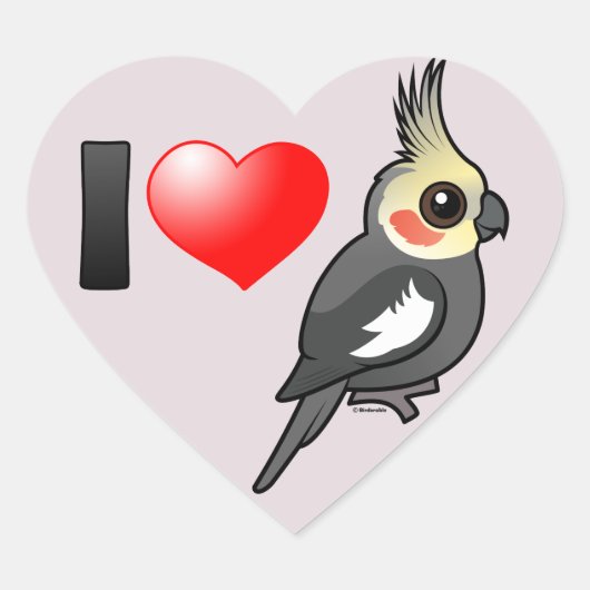 Sticker Cœur J'Aime Les Cockatiels (Devant)