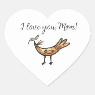 Sticker Cœur J'aime mon oiseau élégant maman