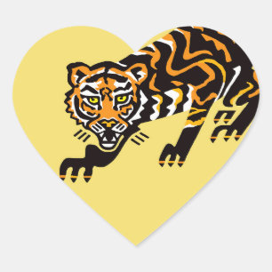 Sticker Cœur J'aime TIGERS - Faune - Nature - Jaune