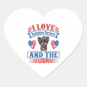 Sticker Cœur J'aime Yorkshire Terriers et les USA 01