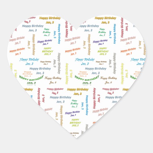 Sticker Cœur Janvier 3 Anniversaire (Devant)