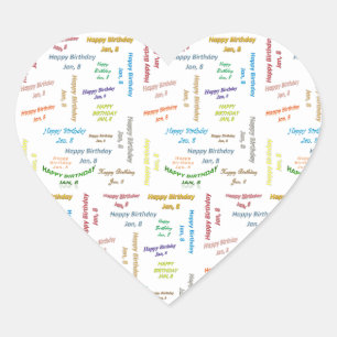 Sticker Cœur Janvier 8 Anniversaire