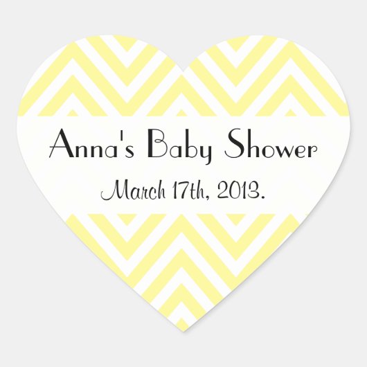 Sticker Cœur Jaune Zigzag, Jaune Chevron, Baby shower (Devant)