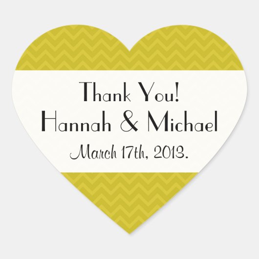 Sticker Cœur Jaune Zigzag, Jaune Chevron, Mariage (Devant)