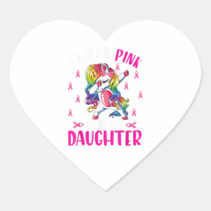 Sticker Cœur Je Porte Le Rose Pour Ma Fille Unicorne Cancer Du