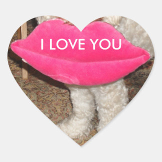 Sticker Cœur Je t'aime chien aux lèvres