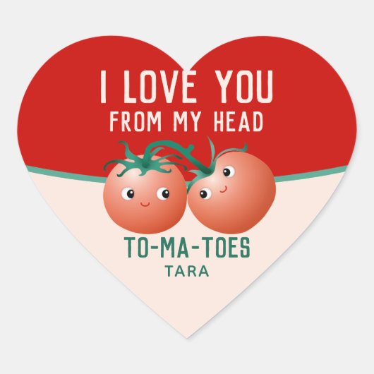 Sticker Cœur Je t'aime de la tête à mes orteils tomate (Devant)