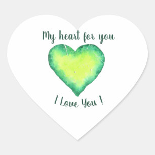 Sticker Cœur Je t'aime mignon Coeur Vert et Bleu Anniversaire