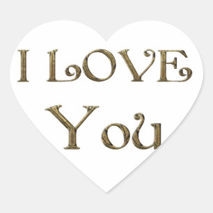 Sticker Cœur Je t'aime typographie d'or des textes élégante