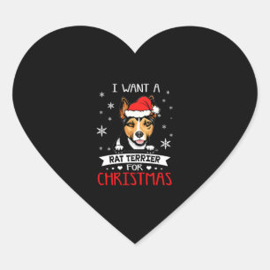 Sticker Cœur Je Veux Pour Noël Est Un Rat Terrier Santa Hat