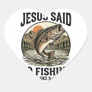 Sticker Cœur Jésus a dit allez pêcher Vintage Bass Chrétien