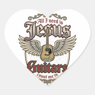Sticker Cœur Jésus et guitares Guitare chrétienne vintage