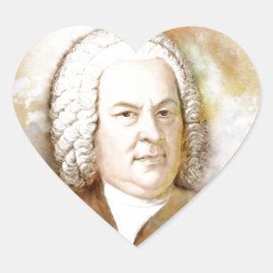 Sticker Cœur Johann Sebastian Bach Portrait en beige