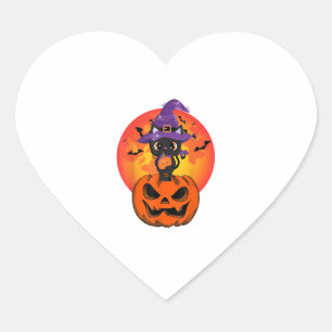 Sticker Cœur Joli Casquette Halloween Chat Noir Sorcière Citrou