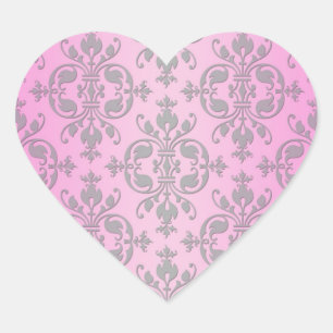 Sticker Cœur Joli damas rose et gris féminin