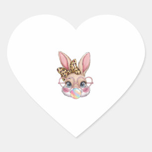 Sticker Cœur Joli lapin Lapin Face Leopard Bow Girls Happy Eas