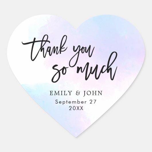 Sticker Cœur Joli Mariage Lilac/Rose Aquarelle/Script Merci (Devant)