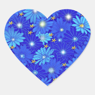 Sticker Cœur Joli Motif Blue Daisy