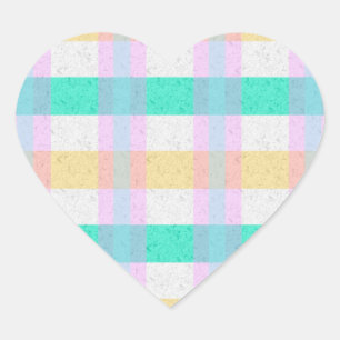 Sticker Cœur Joli motif carreaux bleu pastel jaune sarcelle