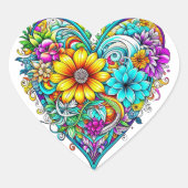 Sticker Cœur Joli Turquoise coeur floral pourpre | Saint-Valent (Devant)