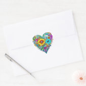 Sticker Cœur Joli Turquoise coeur floral pourpre | Saint-Valent (Enveloppe)