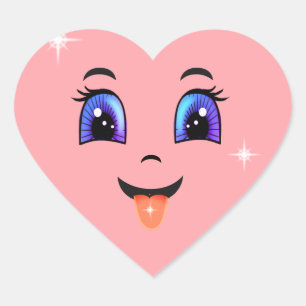 Sticker Cœur Joli visage heureux rose