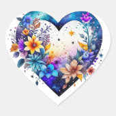 Sticker Cœur Jolie aquarelle Floral Heart (Devant)