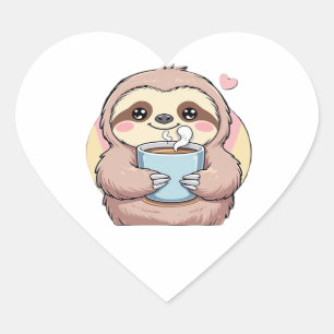 Sticker Cœur Jolie chemise de l'amoureux de café Sloth - Drôle 