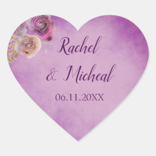 Sticker Cœur Jolie Mariage Floral d'aquarelle violette