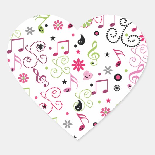 Sticker Cœur Jolie musique adorable notes fleurs (Devant)