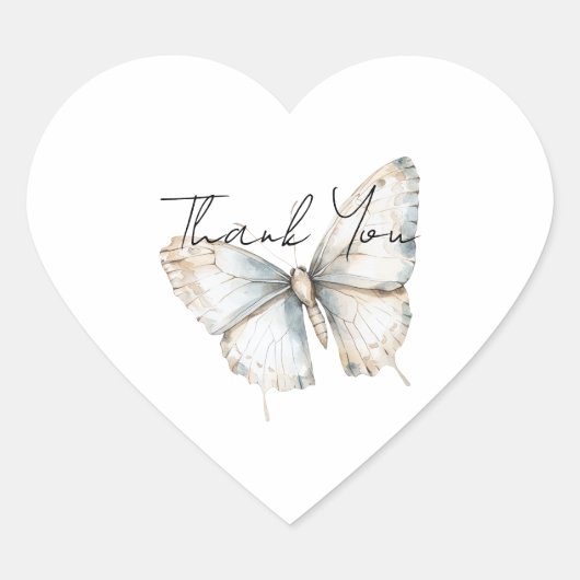 Sticker Cœur Jolie Papillon Bleu Blanc Shower Nuptial (Devant)