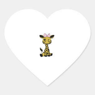 Sticker Cœur jolie petite girafe avec arc rose