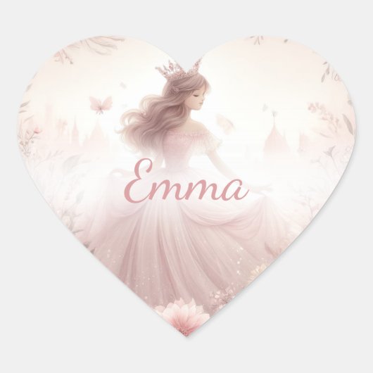 Sticker Cœur Jolie Princesse Rose avec Coeur (Devant)