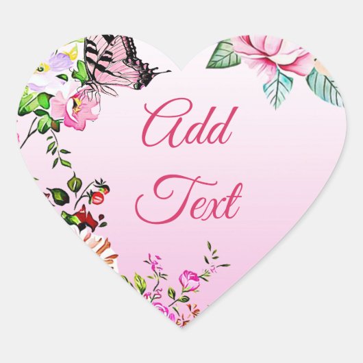 Sticker Cœur Jolies fleurs et coeur papillon (Devant)