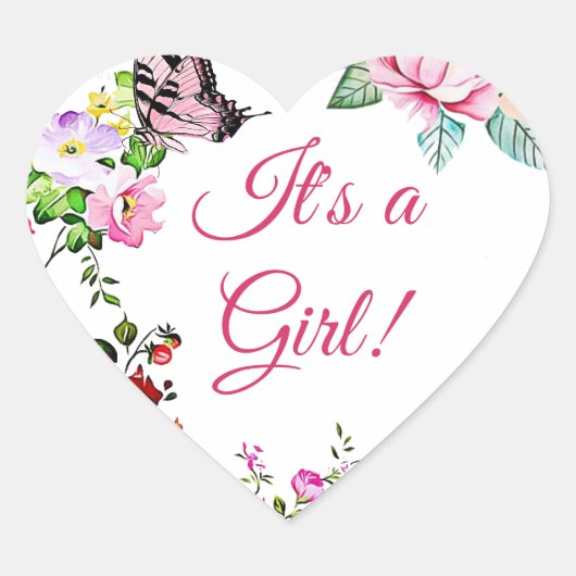 Sticker Cœur Jolies fleurs et papillon Sa fille (Devant)