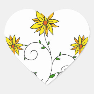 Sticker Cœur Jolies fleurs jaunes fantaisistes en art doodle