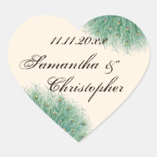 Sticker Cœur Jolies plumes de paon