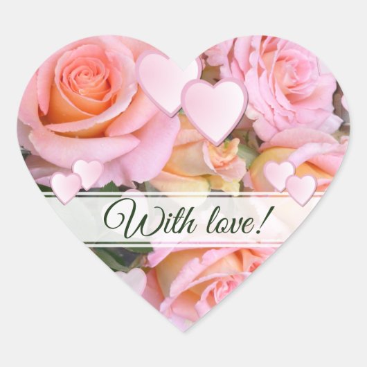 Sticker Cœur Jolies Roses et Coeurs avec Amour (Devant)