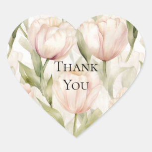 Sticker Cœur Jolies tulipes florales rose blush crème Merci