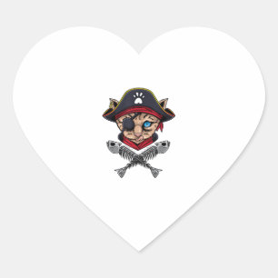 Sticker Cœur Jolly roger Pirate de chat Drapeau crâne et os cro
